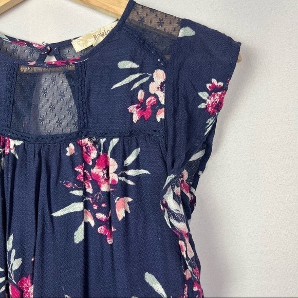 Rewind Navy Blue Floral Short Sleeve Ruffle Blouse XS - Picture 3 of 6